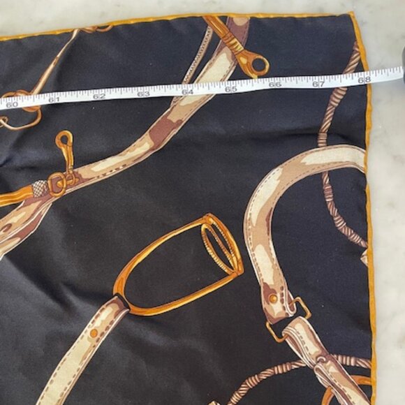 TALBOTS Vintage Silk Scarf Equestrian Print Oblong Black, Brown, Gold - Picture 13 of 14